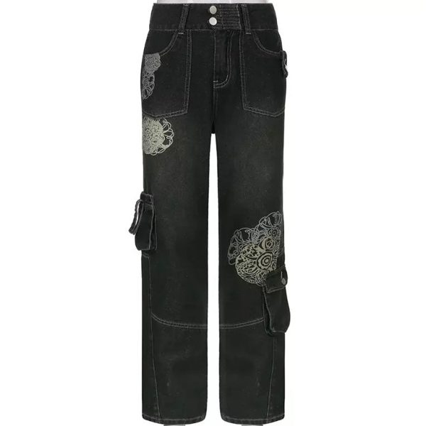 Y2K Floral Detail Cargo Jeans